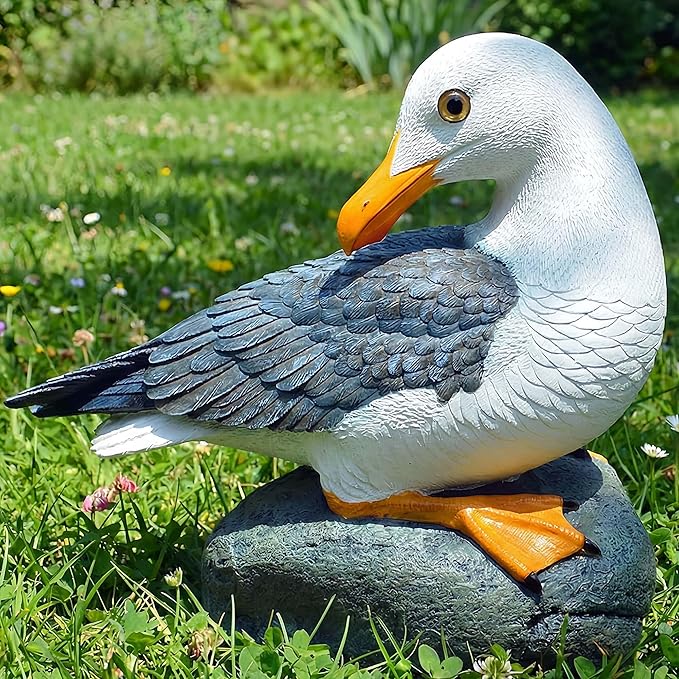 Real Seagull Outdoor Sculpture,Garden Funny Bird Statue,Beach Statue,Resin Animal Seabird Ornaments,Coastal Beach Decor for Outdoor Table Decor for Garden,Terrace,Lawn,Yard