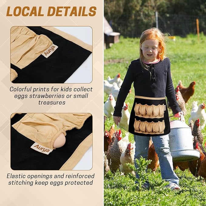 Aurya Kids Egg Collecting Apron - Chicken, Hen, Duck, Goose Gathering Holder for Children