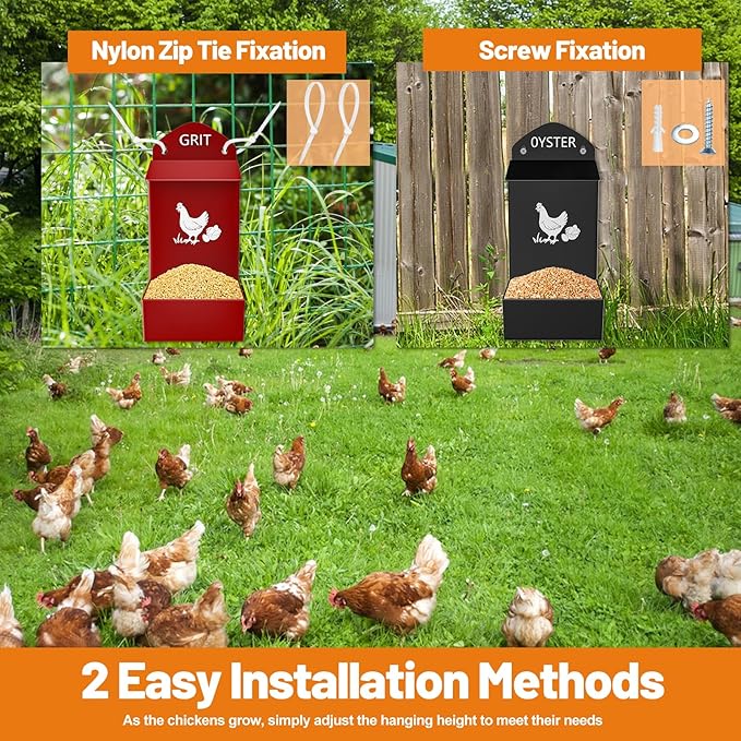 Chicken Oyster Shell Feeder Grit Feeder, Metal Automatic Chicken Feeders Coop Accessories Supplies, Hanging Poultry Feeders for Chicks Duck Goose