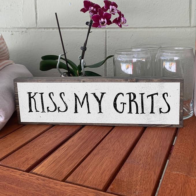Wood & Metal Southern Sign – Weatherproof Indoor Outdoor Wall Decor – Rustic Charm with "Kiss My Grits" – Gift-Wrapped & Ready to Give