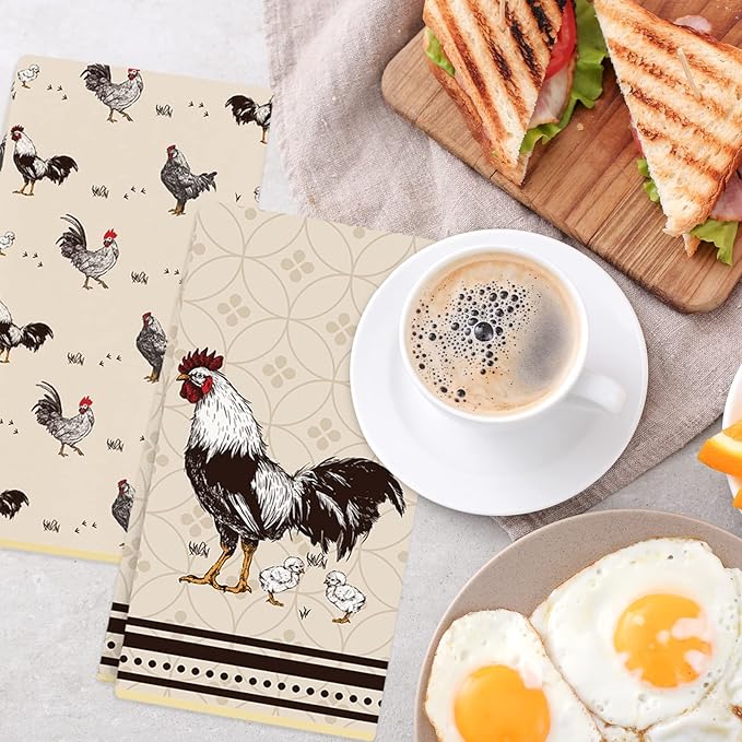 Cheroloven Chicken Kitchen Towels, 2 Pack Vintage Dish Towels, Chicken Mom Gifts for Women, Farmhouse Kitchen Bathroom Decor, Birthday Housewarming Gifts for Rooster Lovers