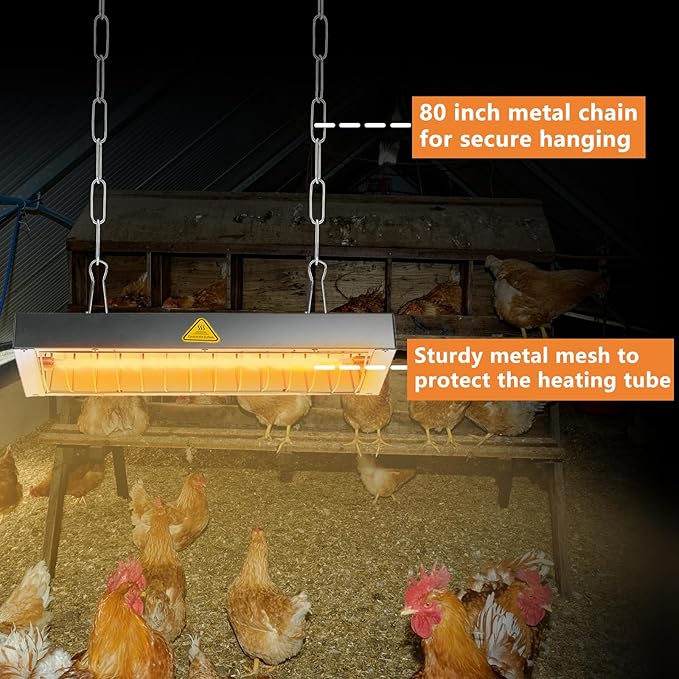 Chicken Coop Heater for Winter, Heat Lamp for Chickens 600W, Chicken Heater for Coop with 2 Heating Settings, for Poultry, Dogs, Pets, Birds, Animals