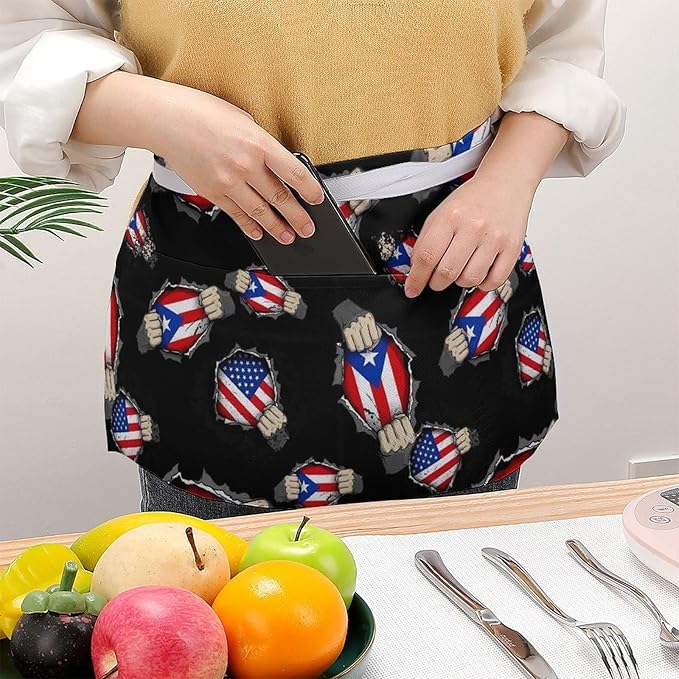 Server Waist Aprons Waitress Unisex Chef Works Half Apron with 3 Pockets