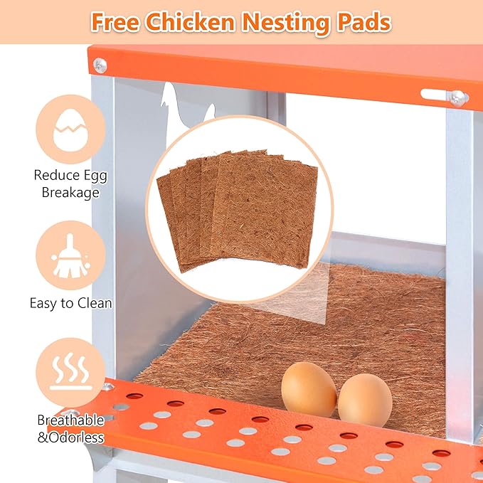 Chicken Nesting Boxes, 6 Rooms Hens Nest Box, Metal Poultry Nest Box Wall Mount for Chickens Egg Laying Box Collection Vented Holes Chicken Coop Cages Equipment, Orange (6 Rooms)