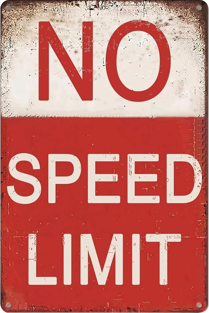 Boys Room Decor No Speed Limit Tin Signs-Funny Decor Garage Gifts for Men,Vintage Signs for Bedroom Bar Pub Club Garage Man Cave Decoration 8x12 Inches