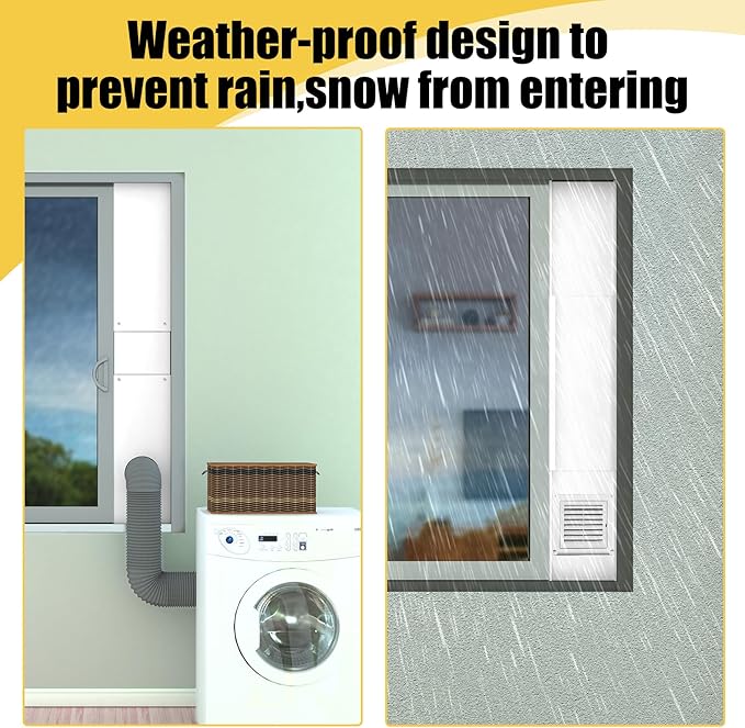 Dryer Vent Window Kit for 4in Dryer Vent Hose,with Weather-proof Dryer Air Vent Cover Stops Birds Nesting,Adjustable Window Vent Kit for Sliding Windows and Hung Windows Maximum 47inch