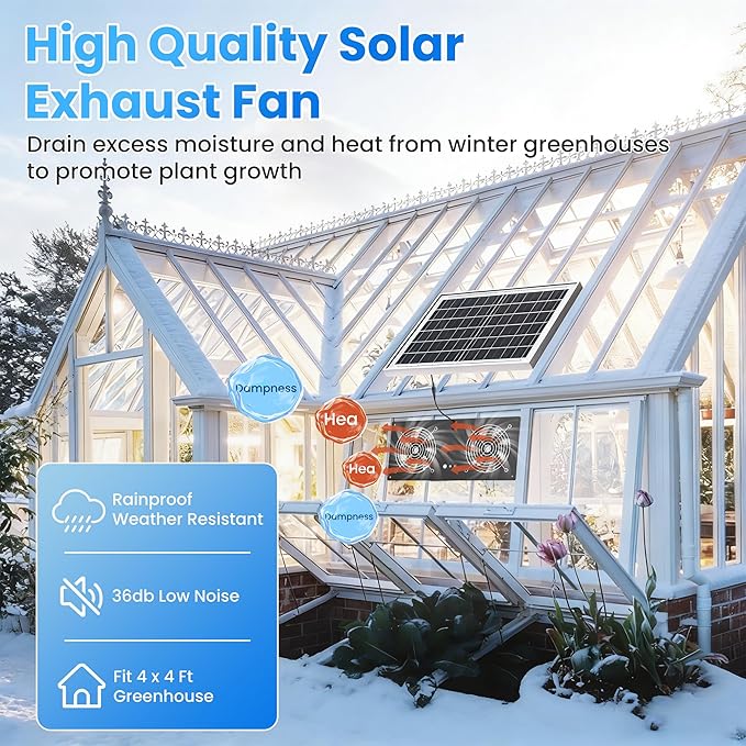 Solar Powered Fan with Battery & Timer, 40W 18000 mAh 3500RPM High-Speed Small Solar Exhaust Fan for Chicken Coop, Greenhouse, Shed, Vent, Doghouses, Windows, Outside Rainproof