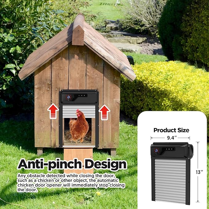 Automatic Chicken Coop Door with HD1080P Camera，Electric Auto WiFi Solar Chicken Coop Door Opener with Timer,Remote Control, APP Control, 5000mA Battery, Night Vision, Alarm Drive,Roll-up Gate