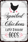 Farmhouse Chicken Coop Sign - "Spoiled Chickens Lay Better Eggs" Aluminum Decor, 12" x 8", Perfect for Chicken Coop Accessories and Country Farm Decor (9662）