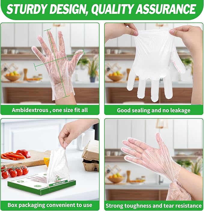 BYMORE Disposable Plastic Gloves Bulk, Clear Food Handling Service Gloves for Kitchen Food Prep Food Service Food Handling