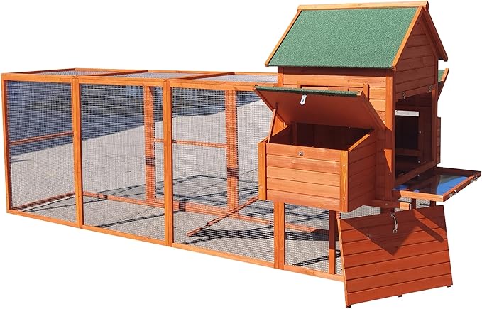 122" Deluxe Large Wood Chicken Coop Backyard Hen House with 4 Nesting Box Outdoor Run
