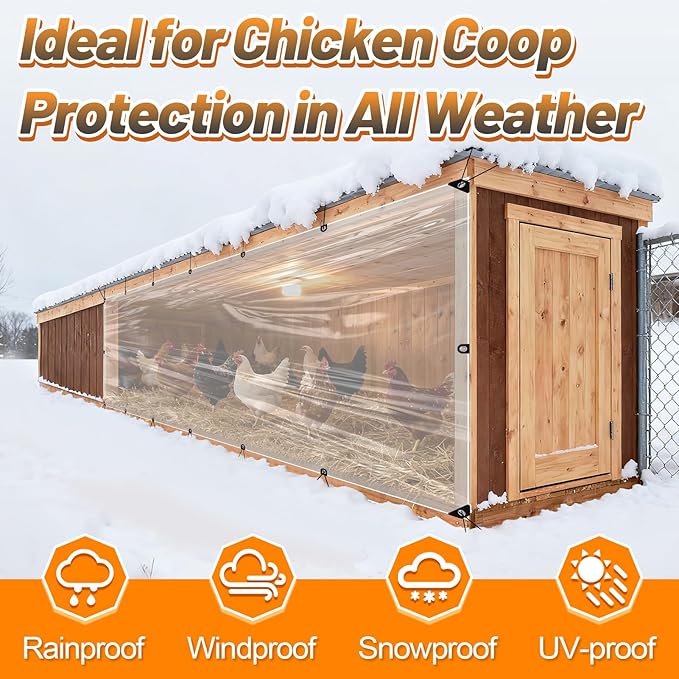 2pcs 4x10ft Chicken Coop Covers Accessories for Winter - Easy to Install Waterproof Chicken Run Tarp with Elastic Cords & Ropes