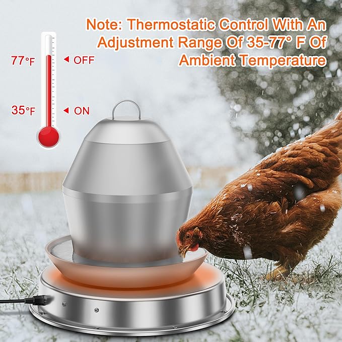 11in Chicken Water Heater for Drinker, 110W Poultry Waterer Heated Base for Metal Drinking Fountains