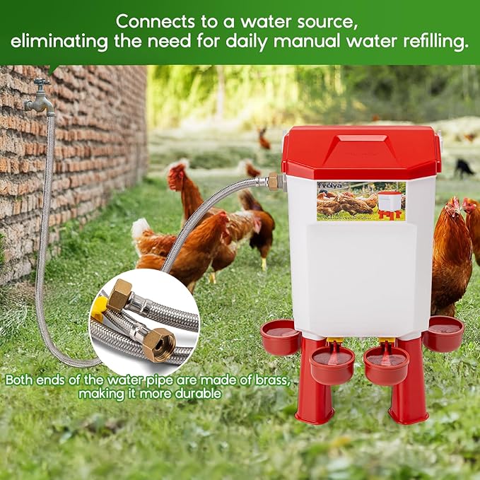 Automatic Chicken Waterer,Valve-Controlled Large Watering System with Stainless Steel Metal Hose,Suitable for Quail,Ducks,and Other Poultry，Hanging/Standing Use