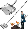 10 Inch Large Metal Chicken Poop Scooper with Adjustable 24–68 Inch Stainless Steel Handle, Heavy Duty Litter Sifting Shovel for Chicken Coop, Cat Litter, Yard, Farm Cleaning Tool