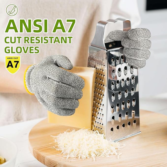 Schwer 2 Pairs High Level ANSI A7 Cut Resistant Gloves, Food Grade Cutting Gloves for Chef, Mandoline Glove for Kitchen Meat Cutting, Wood Caving, Ambidextrous, Breathable & Cool, PR1508, L
