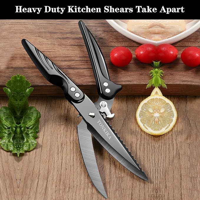 Heavy Duty Kitchen Scissors for Food, Poultry, Chicken, Bone Cutting - 10.2-Inch, Black