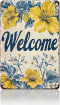 Flowers Vintage Tin Sig Welcome Metal Tin Sign Retro Sign for Home Bar Office Outdoor Wall Decor 12x16inch