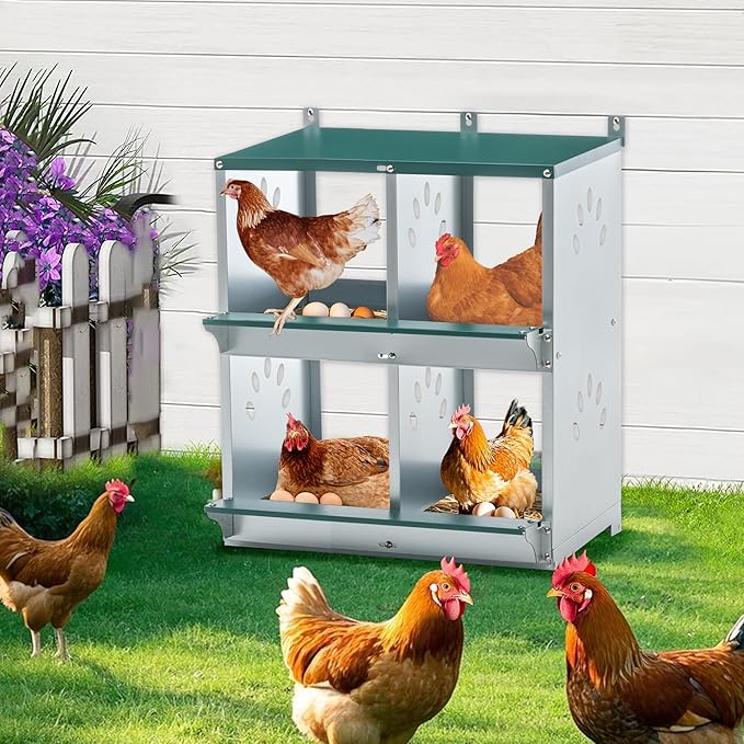 3/4/6/8/10 Holes Chicken Nesting Box for Chickens Hens Ducks, Metal Nesting Boxes for Chickens Wall Mount Egg Laying Nesting Boxes for Chicken (Green, 4 Hole)