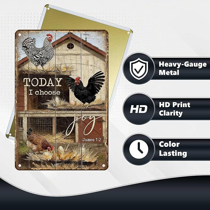 Chicken Metal Sign Chicken Coop Metal Decor Today I Choose Joy Tin Signs Vintage Farmhouse Poster Rustic Wall Decor For Home Farm Poultry House Office Cafe Kitchen Bar Yard Garden 12 * 8 In