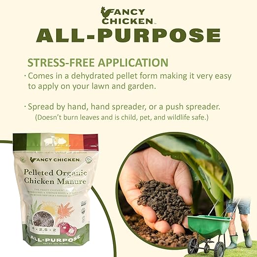All-Purpose Manure - 15lbs Pelleted Dried Organic Chicken Manure | All-Natural Plant Food | Ideal for Vegetables Plants Fruits Trees Lawn Gardening & Farming | USDA Organic (2 Pack)