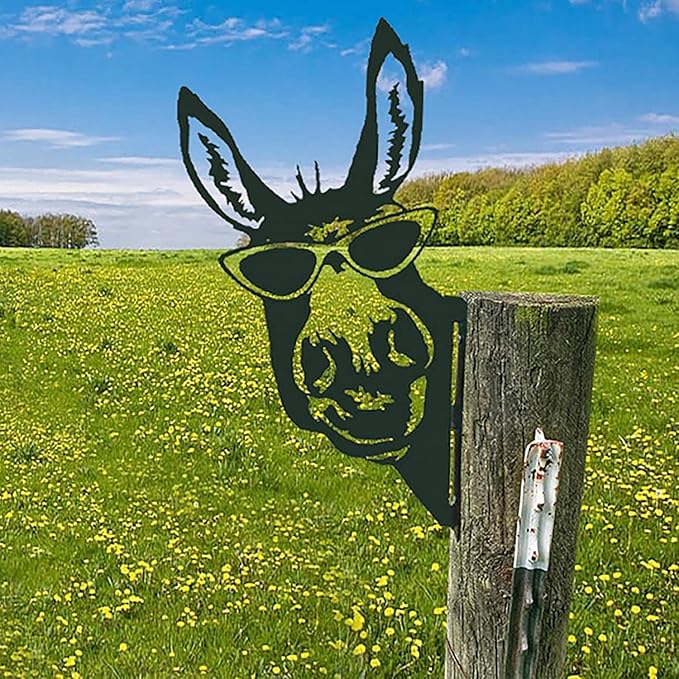 Farm Peeping Animal Metal Art Outdoor Decor Garden Fence Decoration, Farmhouse Backyard Hang Artwork Wall Decor, Outdoor Yard Art Patio Lawn Statue Gift for Loved Dad Grandpa (Donkey)