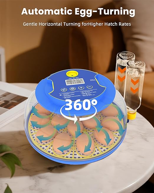 18 Egg Incubator with Automatic Egg Turning - Hatching Unit with Digital Control & Built-in Candler - Incubation System with 2 Hatcher Trays for Chicken, Duck, Goose, Quail, Parrot Eggs - Cyan