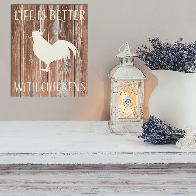 JennyGems Life is Better with Chickens Wooden Sign, Chicken Decor and Gift, Farm Decorations, Made in USA