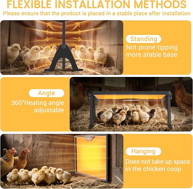 Chicken Coop Heater Brooder Plate, 180W Dual-Heating Chicken Heater Built-in Thermostat | Cycle Mode | Light, Remote Control Chick Heater for Coop, Adjustable Chicken Warmer for Poultry, UL-Compliant