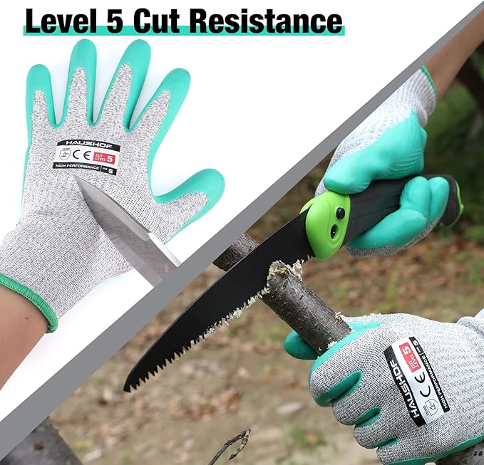 HAUSHOF Cut Resistant Work Gloves Level 5 Protection with Latex Coating, 3-Pairs Cutting Proof Working Gloves Breathable for Men and Women Kitchen, Gardening Work, Medium Size