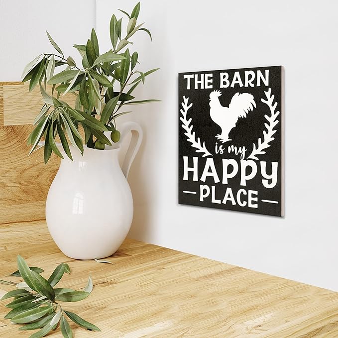 JennyGems The Barn is My Happy Place Wooden Sign, Farmhouse Decor, Country Farm Gifts, Made in USA