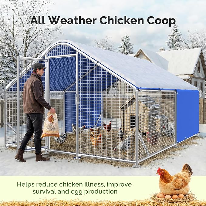 Large Metal Chicken Coop with Galvanized Hardware Cloth, Chicken Coop Run Pen for Yard with Waterproof Cover, Outdoor Large Walk-in Chicken Coops for 20 Chickens Duck Pen House Cage Run