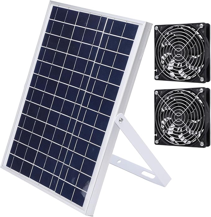 15W Solar Powered Fan Kit, with 2 IP65 Water Proof Fans, Solar Exhaust Intake Cooling Ventilation for Chicken Coop,Greenhouse,Shed,Pet House