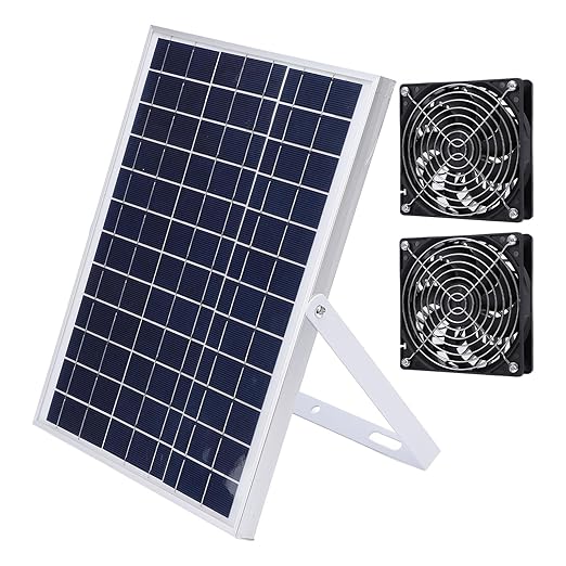 TOPINCN 15W Solar Panel Fan Kit IP65 Weatherproof Dual Fan Solar Exhaust Ventilation for Chicken Coop Greenhouse Shed Pet House Outdoor Use