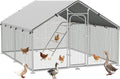 Large Metal Chicken Coop Run with Roosting Perch, Outdoor Poultry Cage with Heavy Duty Wire Mesh and UV-Resistant Cover for Chickens Use, Spire Roof (8.9'W x11.8'L x 6.6'H)