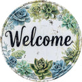 Round Welcome Wreath Aluminum Tin Sign Vintage Style Hanging Door Decor for Front Door Porch Entryway Outdoor Wall Art Decor 8x8inch