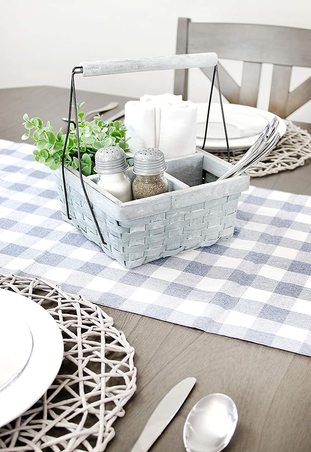 AuldHome Design Wood Basket Caddy (Gray Washed) 4-Compartment Carry-All Divided Organizer, Great for Easter/Spring Gift Basket