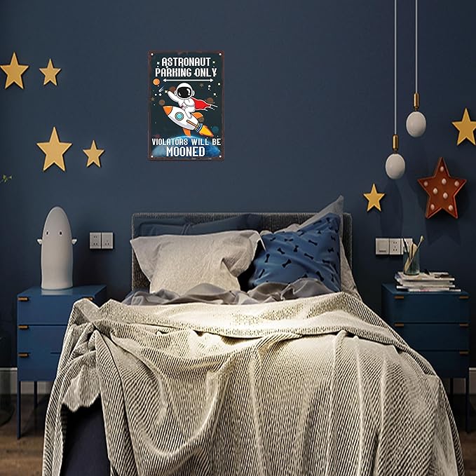 Astronaut Parking Only Sign-Outer Space Room Decor for Boys,Space Gifts for Kids,Space Themed Bedroom Decor 8x12 Inches