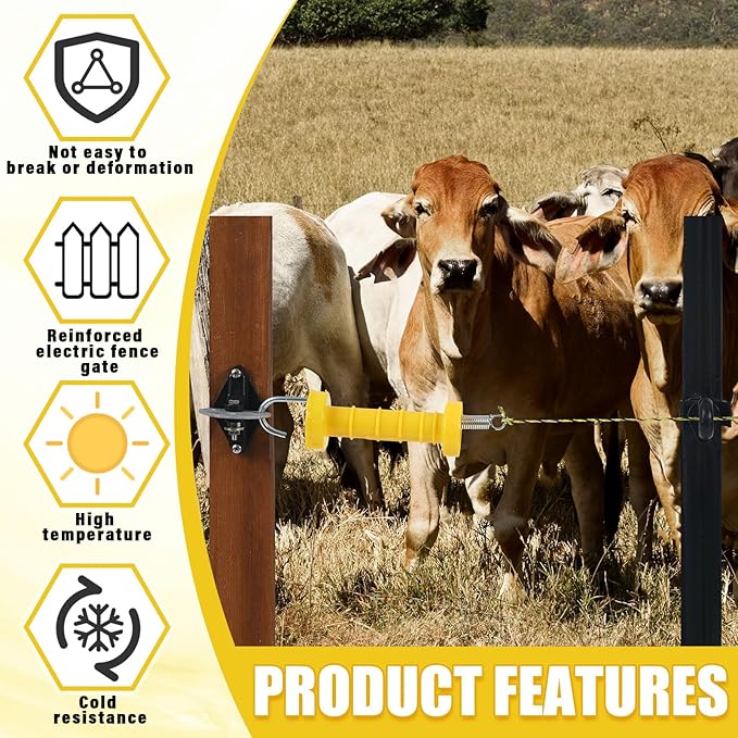 Tondiamo 8 Sets Electric Fence Gate Handle Set with Anchors and Insulators Including 8 Pcs Plastic Electric Fence Gate Handle with Spring, 16 Pieces Anchor Set, 16 Pieces Black Insulators
