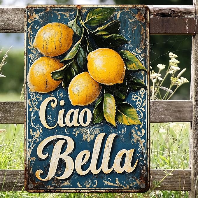 Ciao Bella Lemon Tree Vintage Metal Decor Plaque Sign Wall Art for Bedroom Office Home Coffee Wall Decor 12x16inch