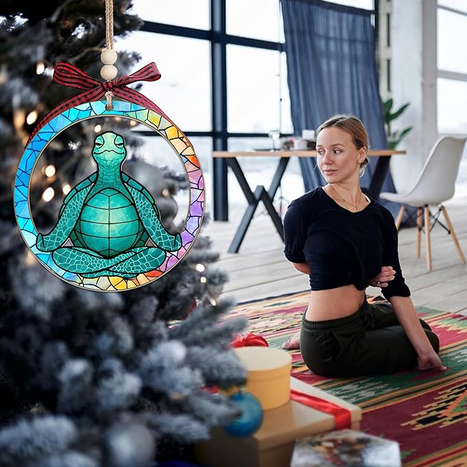 Yoga Christmas Ornament - Sea Turtle Meditating Zen Gifts for Women, Yoga Lovers, Instructors, Teachers, Mom, Friend - Meditation Acrylic Christmas Ornament