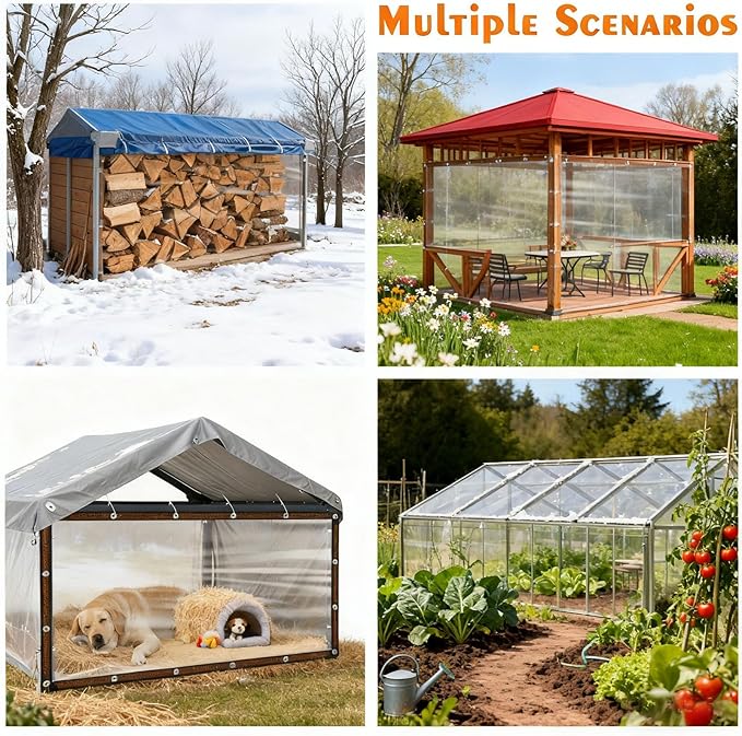 3x2 Meter PE Film Chicken Coop Cover, Tear Resisting, Rain Snow Wind Protection with Metal Grommets, Heat Insulation for Greenhouse, Patio, firewood Piles