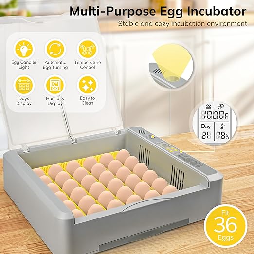 36-60 Egg Incubator with Automatic Egg Turning and Humidity Control, Chicken Egg Incubator with Digital Display, Adjustable Egg Incubators for Hatching Eggs Include Chicken Duck Quail Eggs