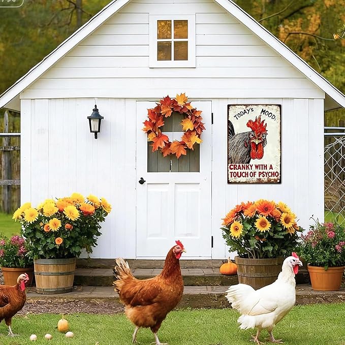 Funny Chicken Coop Signs - Vintage Sign Metal Tin Today's Mood For Chicken Lovers Gifts Outdoor Home Farm Wall Art Decor 8x12 Inch