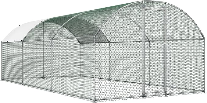 VEVOR Large Metal Chicken Coop with Run, 19.6 x 9.8 x 6.5 ft Walkin Chicken Coop for Yard with Waterproof Cover, Dome Roof Large Poultry Cage for Hen House, Duck Coop and Rabbit Run