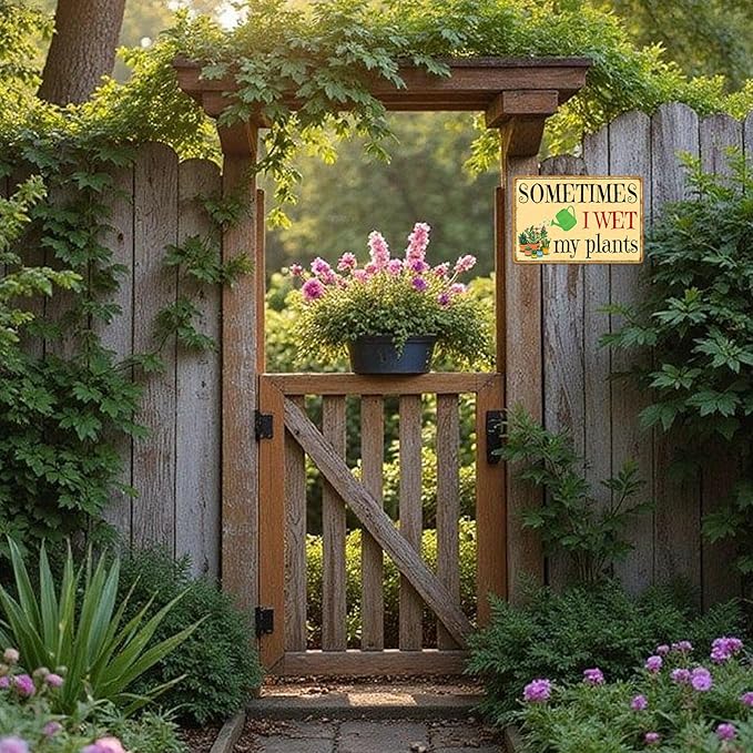 Metal Garden Signs for Outside Decor Funny Rustic Plant Lover Gifts Sometimes I Wet My Plants Sign Bathroom Wall Art Farmhouse Yard Sign Weatherproof Outdoor Home Gardening Decorations 8x12 Inch