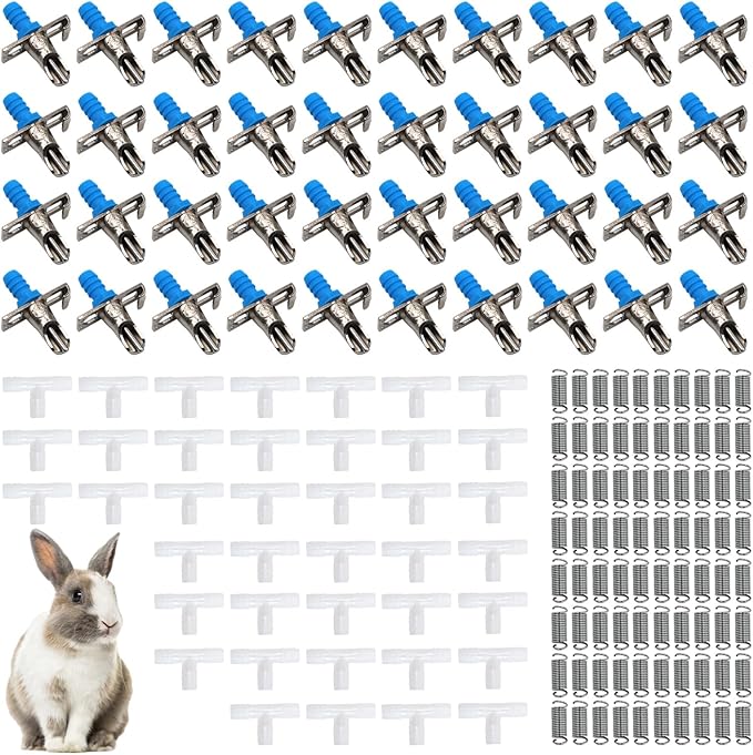 Automatic Rabbit Watering Kit Include 40 Nipple Drinker Feeders, Rabbit Watering System Nipples Waterer Drinking Nipples Rabbits Drinker for Small Animals