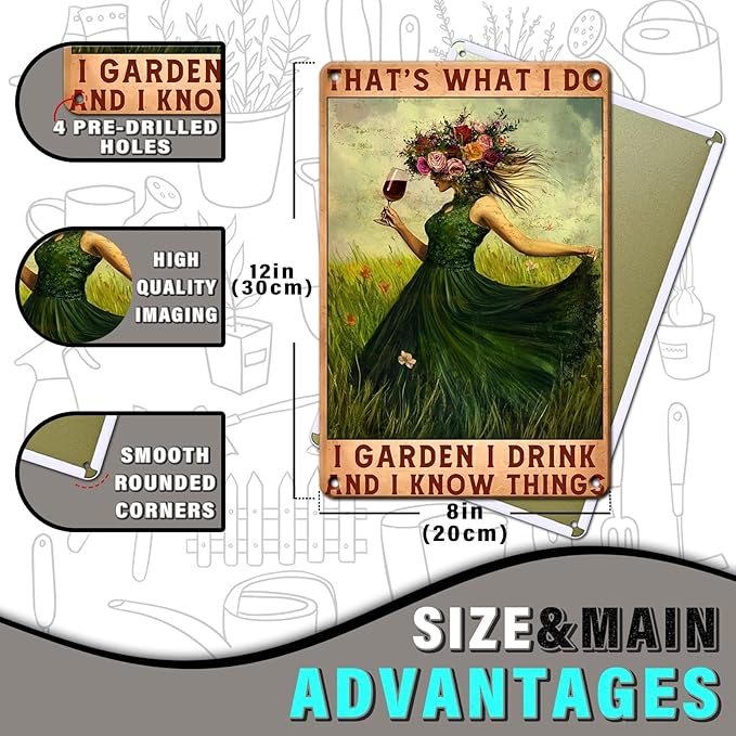 PEACHGARDEN Funny Garden Metal Sign Women's Gift for Yard That's What I Do I Garden I Drink for Patio Porch Home Women Cave 8x12inch