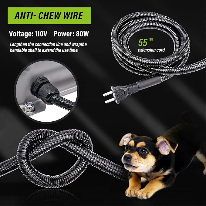 MINYULUA Automatic Heated Dog Water Bowl Stainless Steel Pet Thermal-Bowl Livestock Waterer Constant Temperature Dispenser for Dogs Cow Horse Pig Sheep Chicken Outdoor Drinking