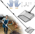 Chicken Poop Scooper 10 Inch, Anglecai Large Chicken Coop Litter Scoop 22'' to 62" Long Litter Sifting Shovel 4 in 1 Multifunctional Poop Shovel for Poultry Coop Cleaning Tool